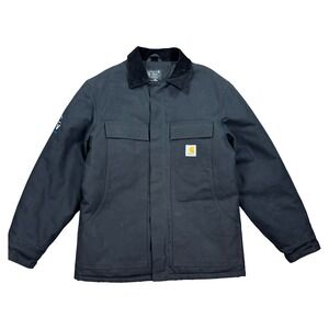 Carhartt Jacket Men's Medium Black Duck Canvas Corduroy Collar Insulated C003